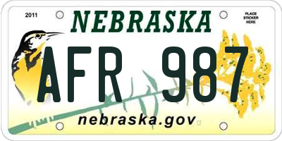 NE license plate AFR987