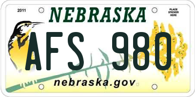 NE license plate AFS980