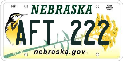 NE license plate AFT222
