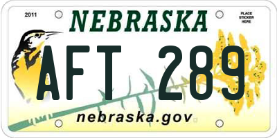 NE license plate AFT289