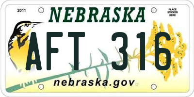 NE license plate AFT316