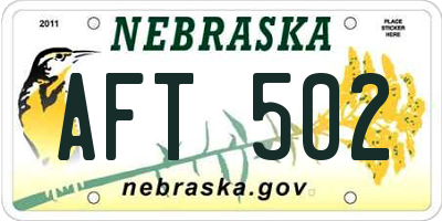 NE license plate AFT502