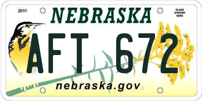 NE license plate AFT672