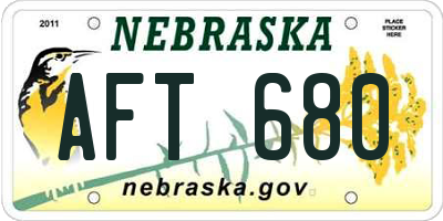 NE license plate AFT680