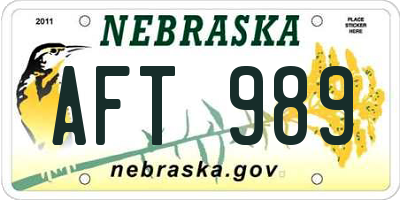NE license plate AFT989