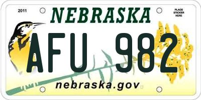 NE license plate AFU982