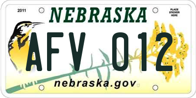 NE license plate AFV012