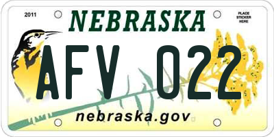 NE license plate AFV022
