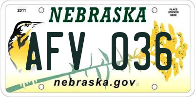 NE license plate AFV036