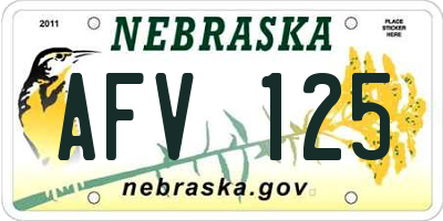 NE license plate AFV125