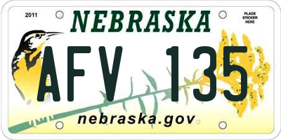 NE license plate AFV135