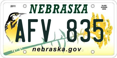 NE license plate AFV835