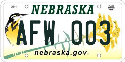 NE license plate AFW003