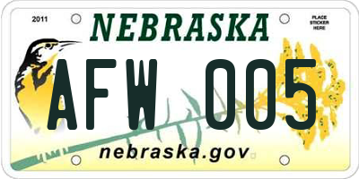 NE license plate AFW005