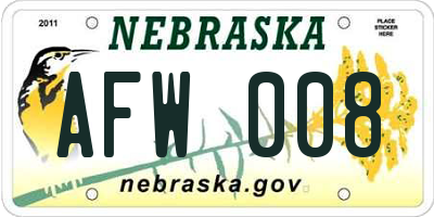 NE license plate AFW008