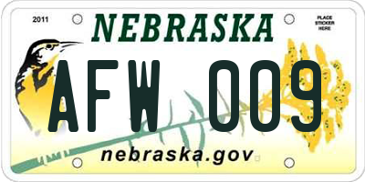 NE license plate AFW009