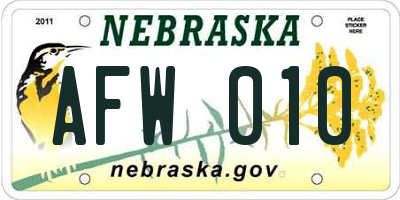 NE license plate AFW010