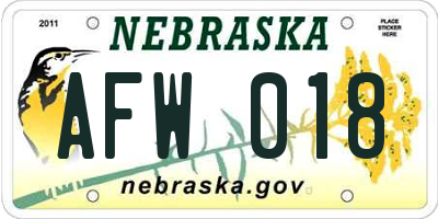 NE license plate AFW018