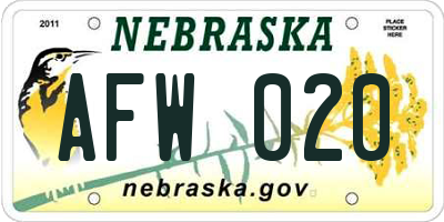 NE license plate AFW020