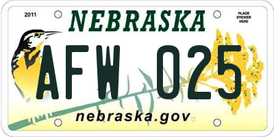 NE license plate AFW025