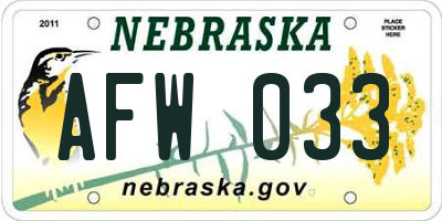 NE license plate AFW033