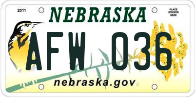 NE license plate AFW036