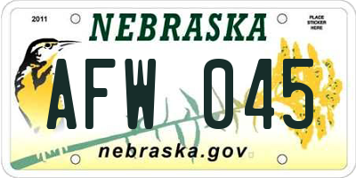 NE license plate AFW045