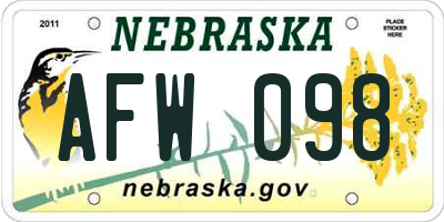 NE license plate AFW098