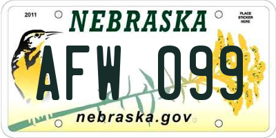 NE license plate AFW099