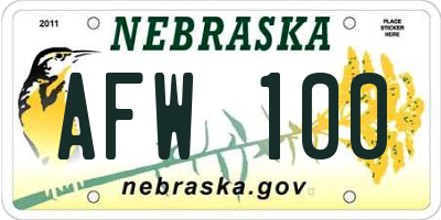 NE license plate AFW100