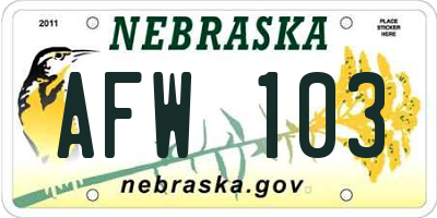 NE license plate AFW103