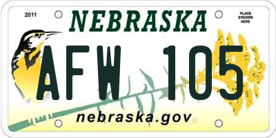 NE license plate AFW105