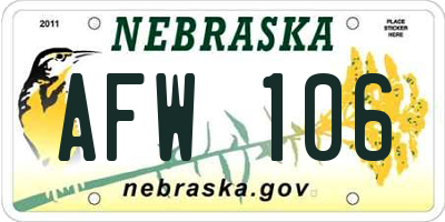 NE license plate AFW106
