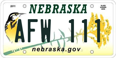 NE license plate AFW111