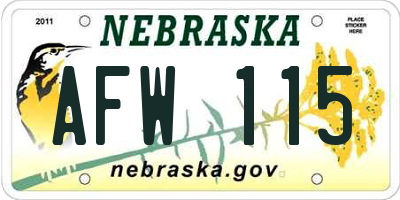NE license plate AFW115