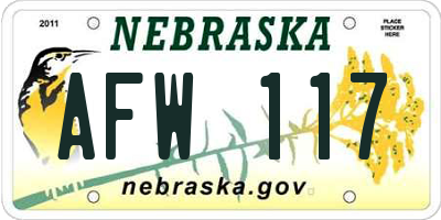 NE license plate AFW117