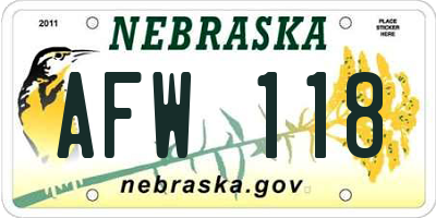 NE license plate AFW118