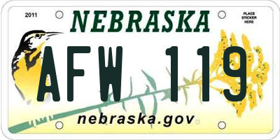 NE license plate AFW119