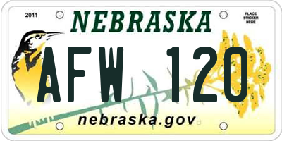 NE license plate AFW120