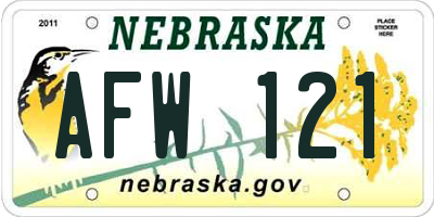 NE license plate AFW121