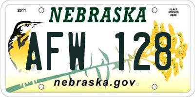 NE license plate AFW128
