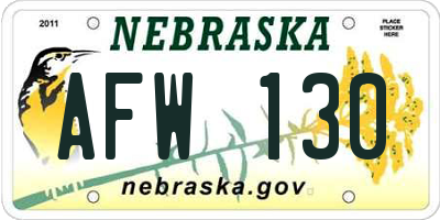 NE license plate AFW130