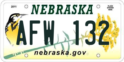 NE license plate AFW132