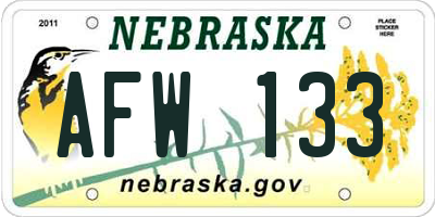NE license plate AFW133
