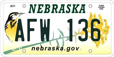 NE license plate AFW136