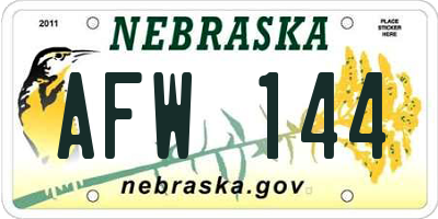 NE license plate AFW144