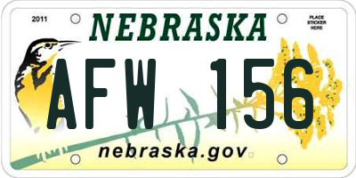 NE license plate AFW156