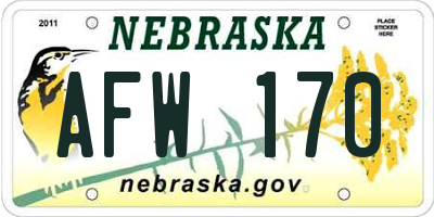NE license plate AFW170