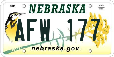 NE license plate AFW177