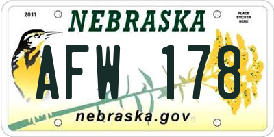 NE license plate AFW178